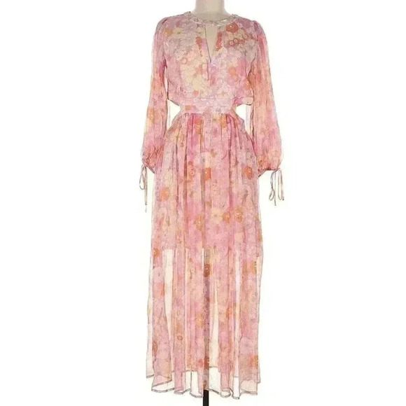 Maje Riso Floral Flower Cutout Dress Chiffon Maxi 40 3 Large 8-10 wedding guest - Picture 2 of 4